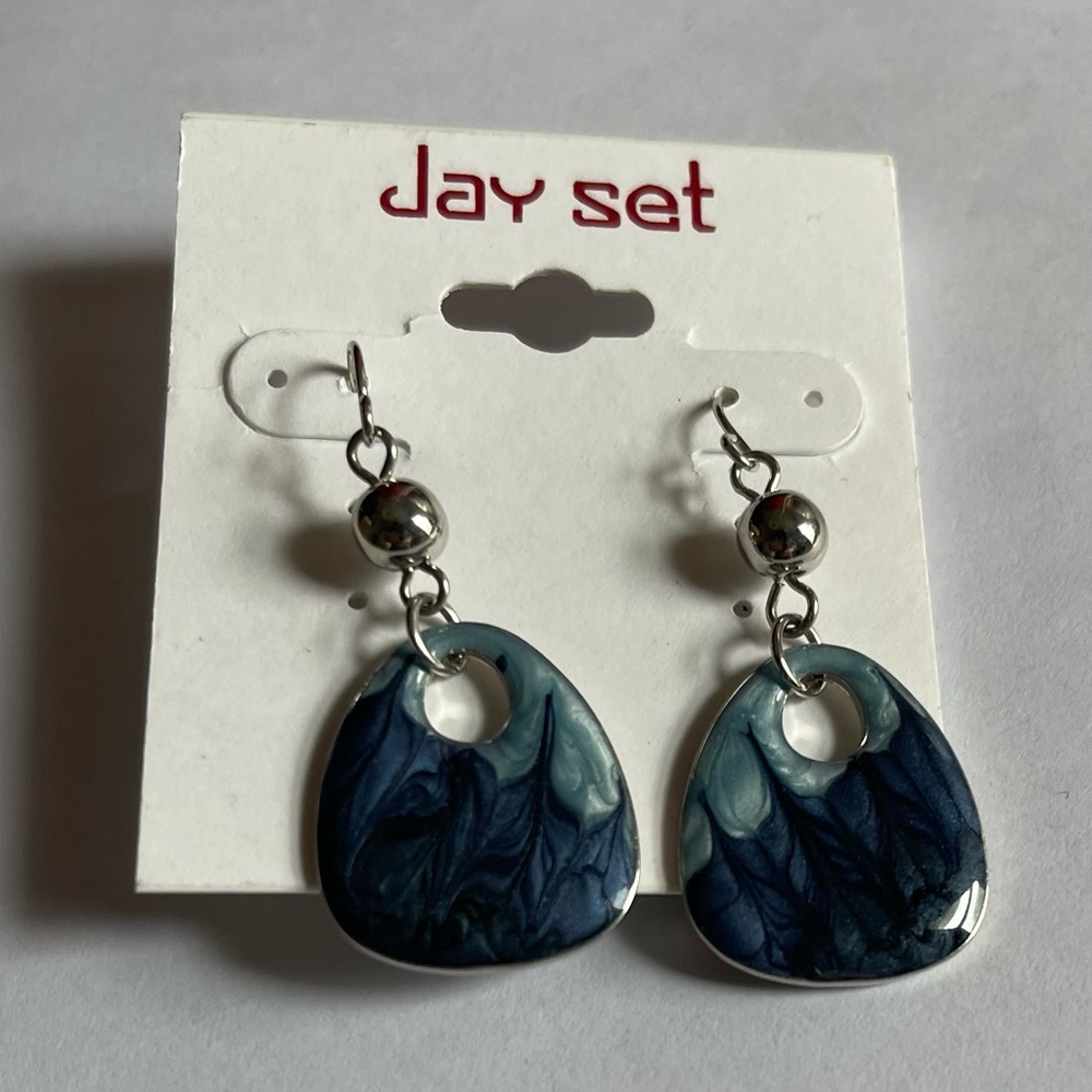 Jay Set Silver Toned Blue Enamel Dangle Earrings